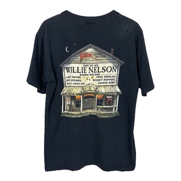 Vintage 90s Willie Nelson One Night Only Tee Large Black USA Made Holes Fade - Picture 2 of 5
